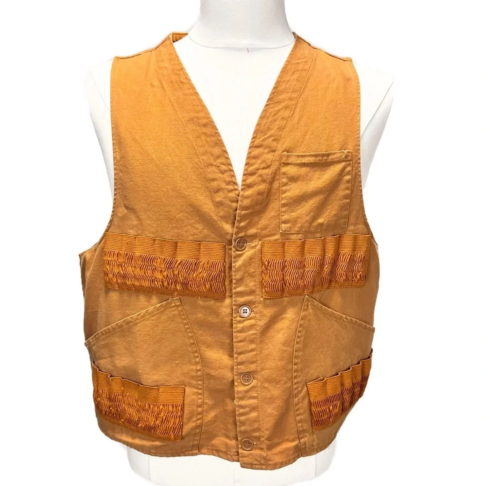 VINTAGE 80s hunting sportsman vest 100% cotton canvas pouch pocket outdoors mens